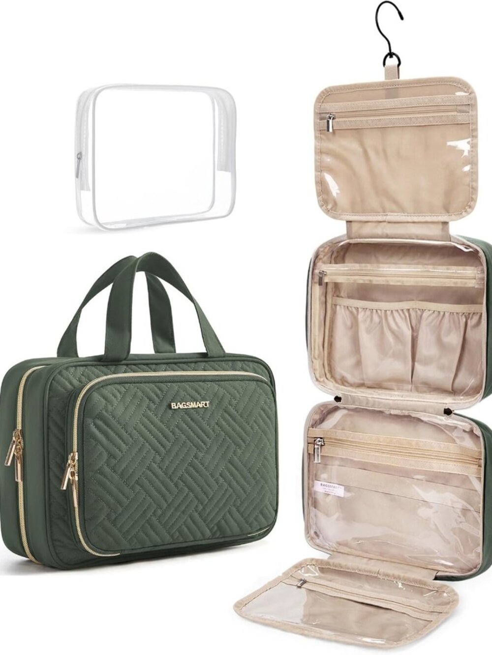 Hanging Travel Toiletry & Makeup Organizer with TSA-Approved Clear Cosmetic Bag